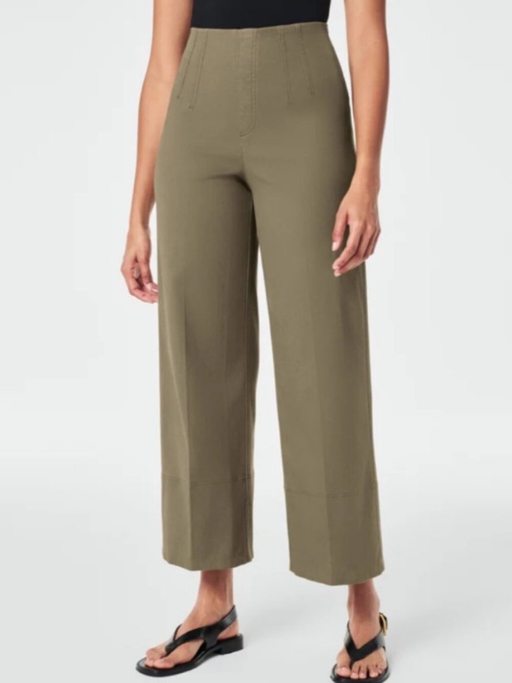 Spanx Stretch Twill Cropped Wide Leg in Tuscan Olive Size M